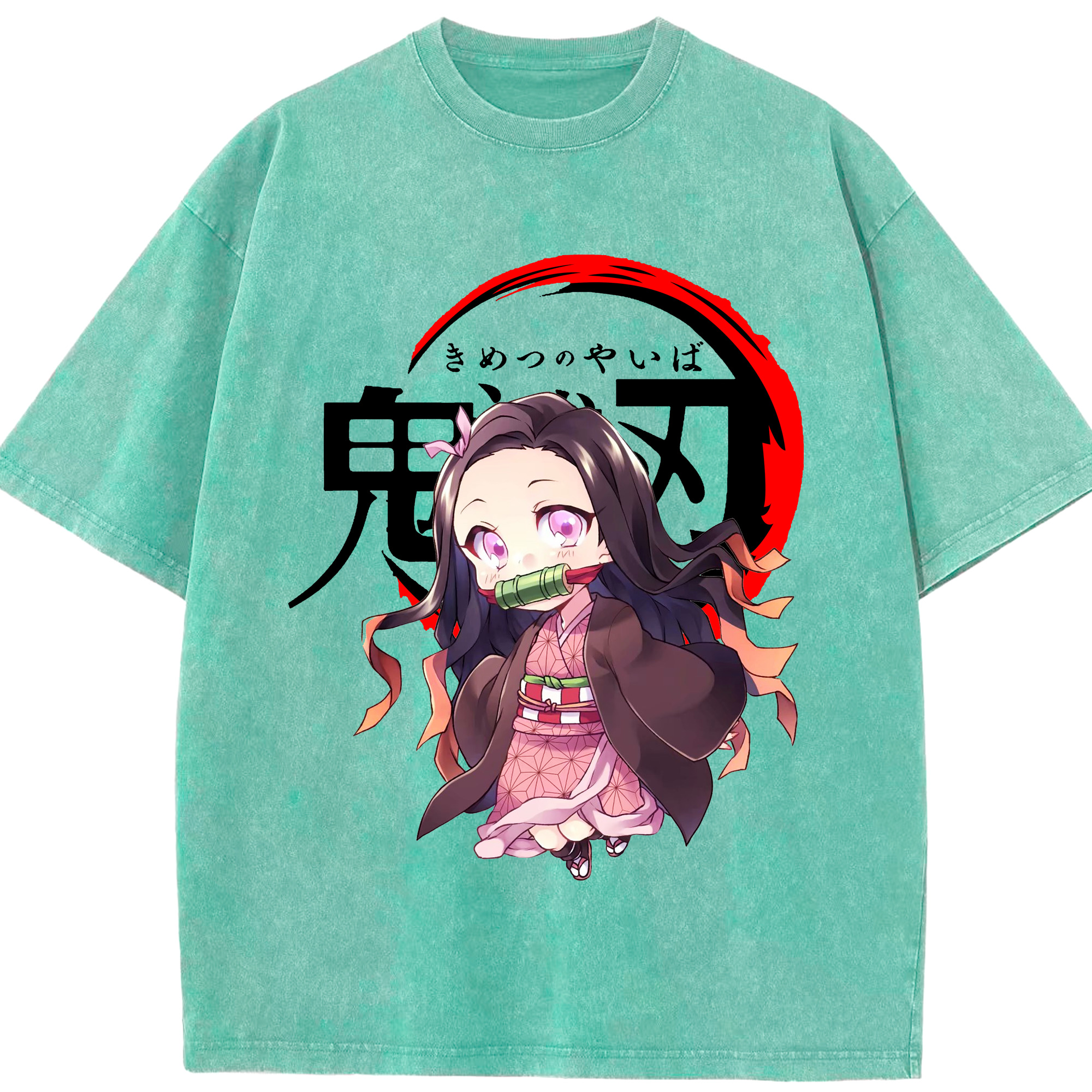 （画像用） 鬼滅の刃（きめつのやいば）竈門 禰󠄀豆子／かまど ねずこ Kamado Nezuko 綿100% ヴィンテージ風 半袖Tシャツ（フロントプリント）
